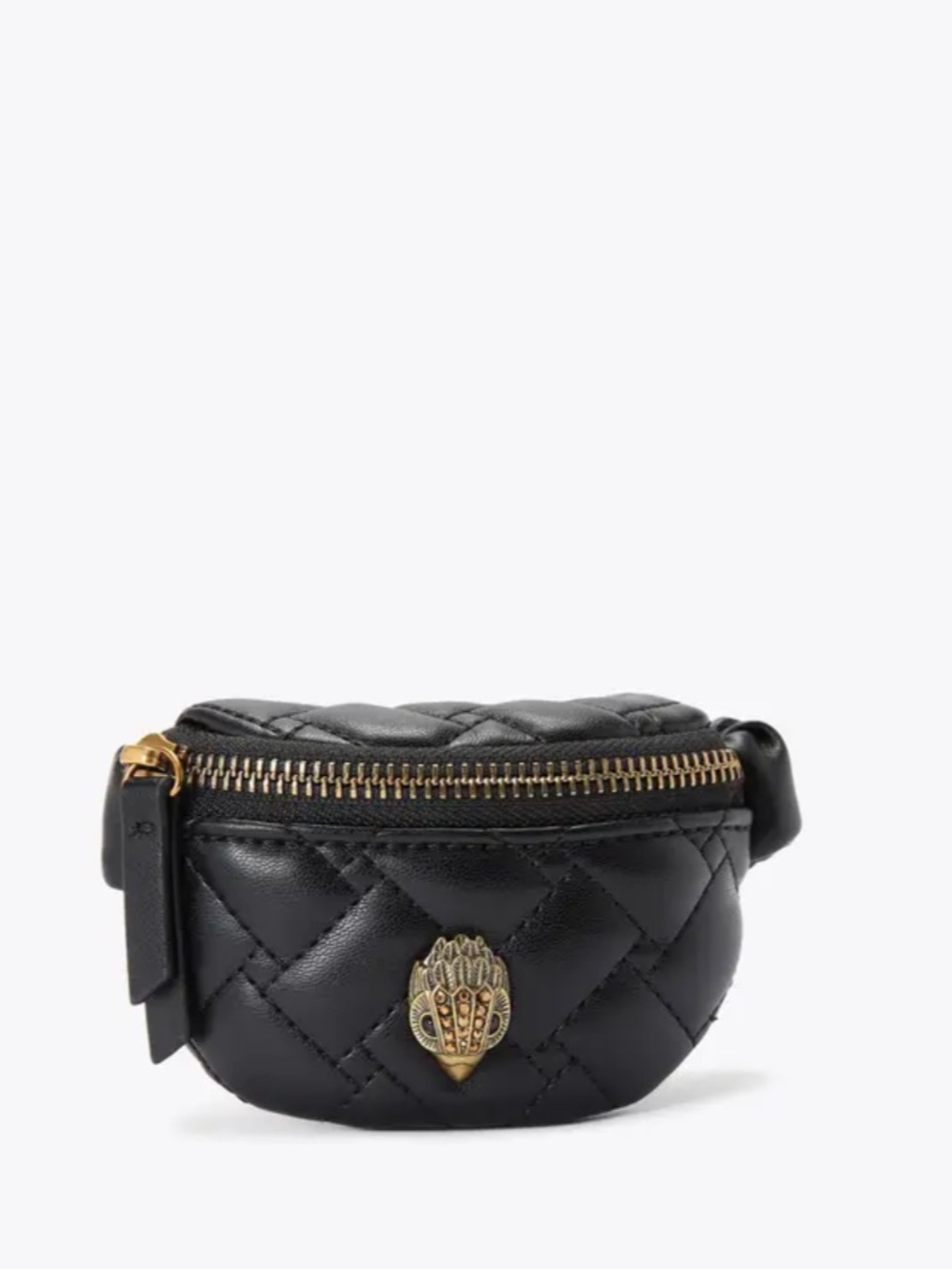 Kurt Geiger quilted Black faux Leather Mini wristlet Belt Bag with Gold Emblem